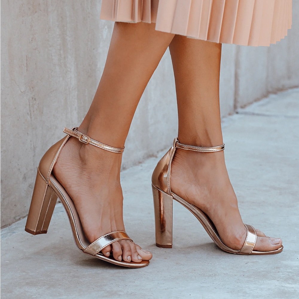 Lulus Rose Gold Ankle Strap Heels 6.5.
